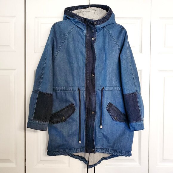 ASOS NEW Two Tone Denim OVERSIZED Parka Jacket US 4 - Picture 2 of 5